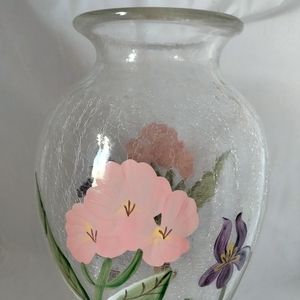 Art glass tall Crackle vase with beautiful details and colors Romanian